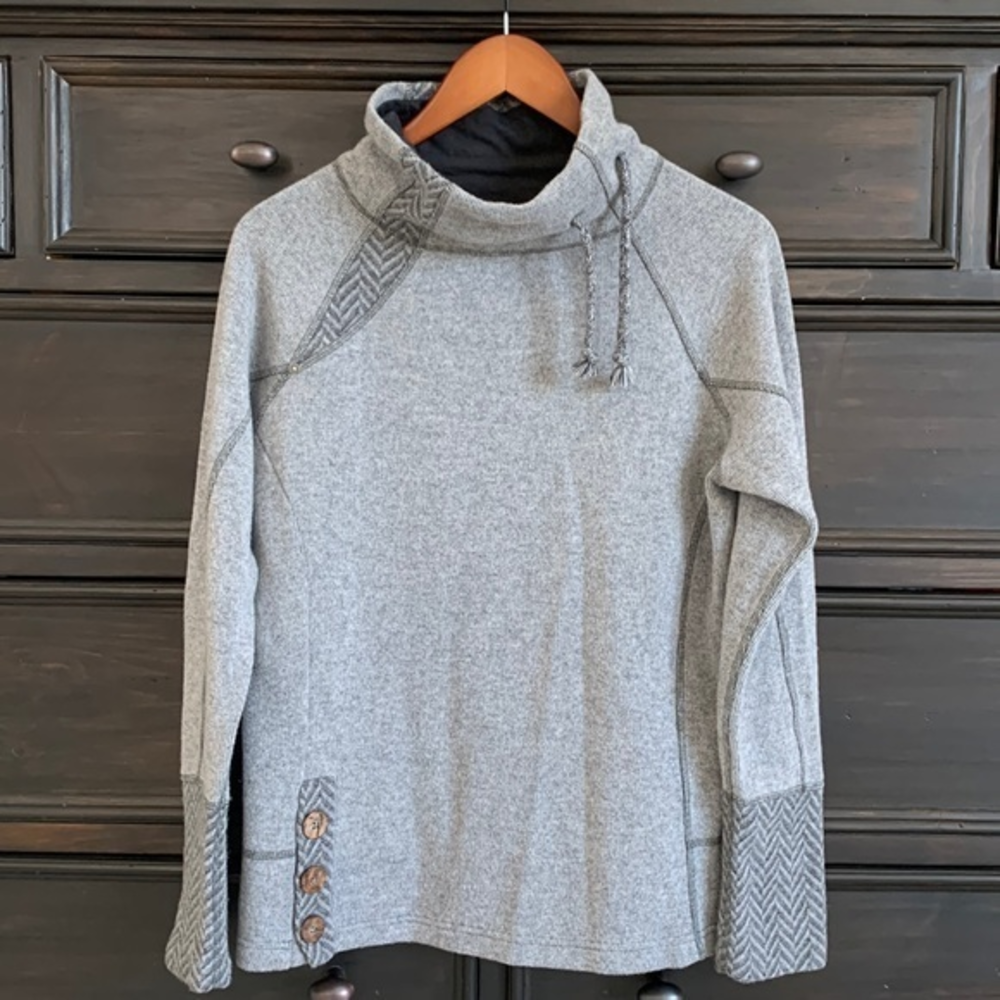 PrAna Women’s Large Gray‎ Drawstring Cowl Neck Knit Wool Blend Sweater